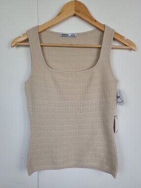 Devoted XS Linen Beige Pointelle Knit Tank Top NWT